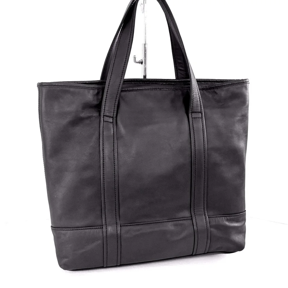 Coach Market Tote Book Tote Large Black Excellent Vtg Leather Travel L9S-9401